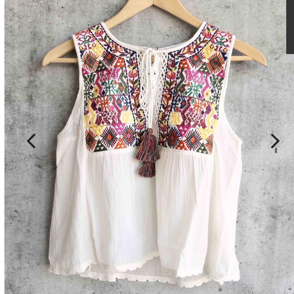 Free People Lohri Embroidered Tassel Top